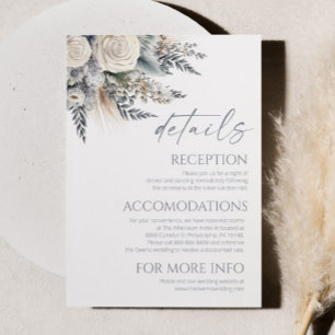 Boho White Rose Floral Flower Wedding Details Enclosure Card