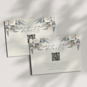 Boho White Rose Floral QR Code Wedding Details Enclosure Card