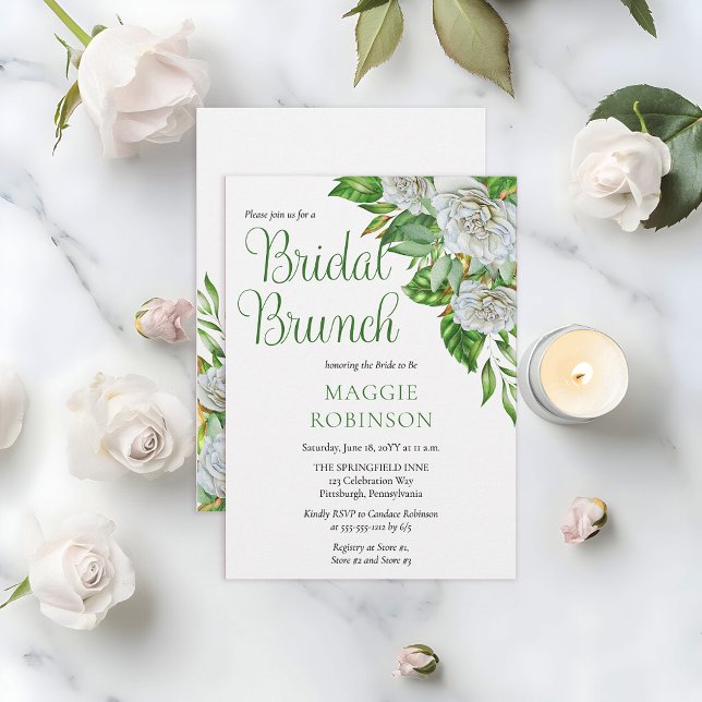 Boho White Roses Floral Bridal Brunch Invitation (Elegant Boho White Roses Floral Bridal Brunch Bridal Shower Invitation - Print | Digital Download)