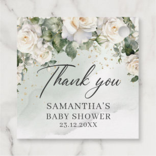 Boho White Roses Floral Garden green baby shower Favour Tags
