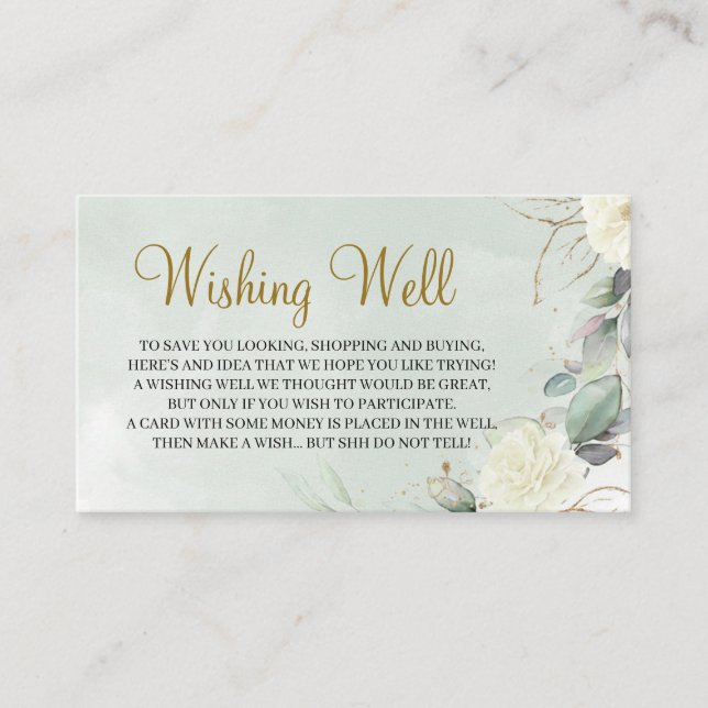 Boho White Roses Greenery Folaige Wishing Well Enclosure Card (Front)