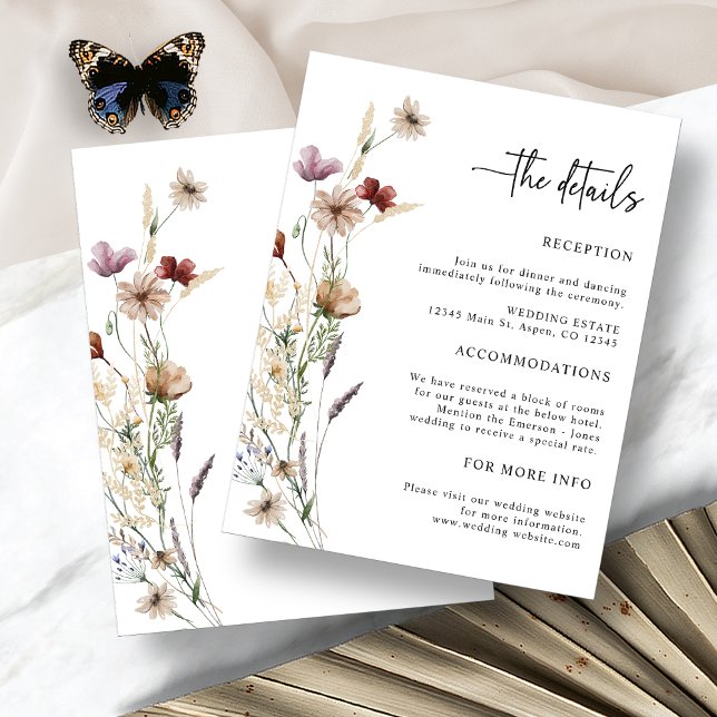 Boho White Wedding Enclosure Card (Boho White Wildflower Wedding Enclosure Card by Painted Paperie
)