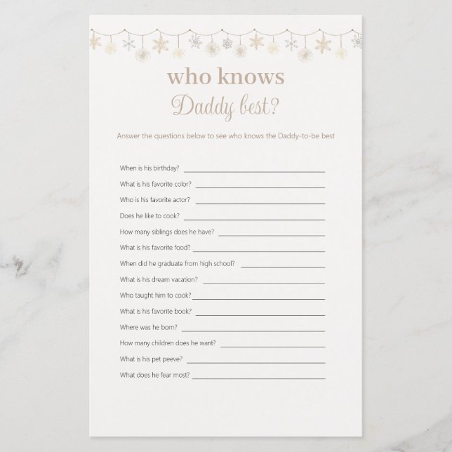 Boho Who Knows Daddy Best Baby Shower Game (Front)