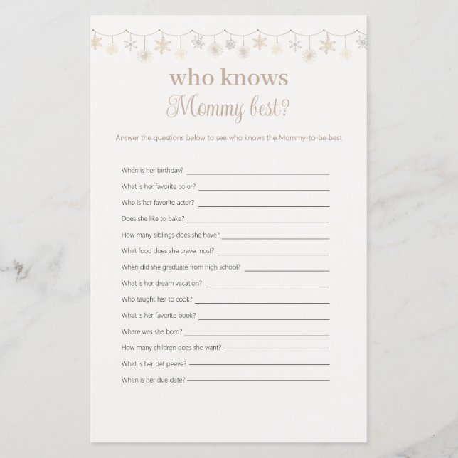 Boho Who Knows Mummy Best Baby Shower Game (Front)