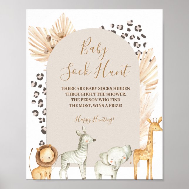 Boho Wild Animals Pampas Grass Baby Sock Hunt  Poster (Front)