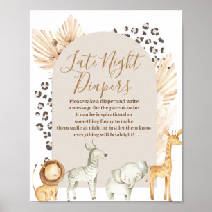 Boho Wild Animals Pampas Grass Late Night Diapers Poster