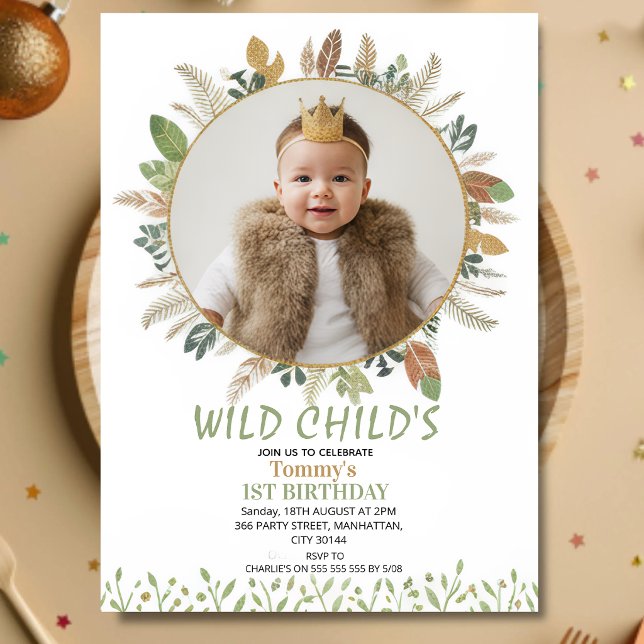 Boho Wild Child 1st Birthday Photo Invitation (Creator Uploaded)