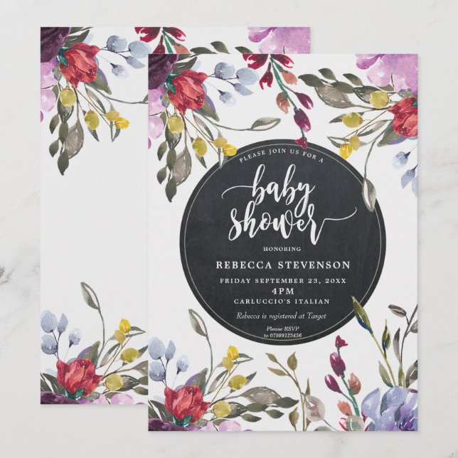 boho wild flower floral baby shower invitation (Front/Back)