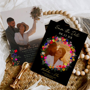 Boho wild flowers 2 photos wedding save the date