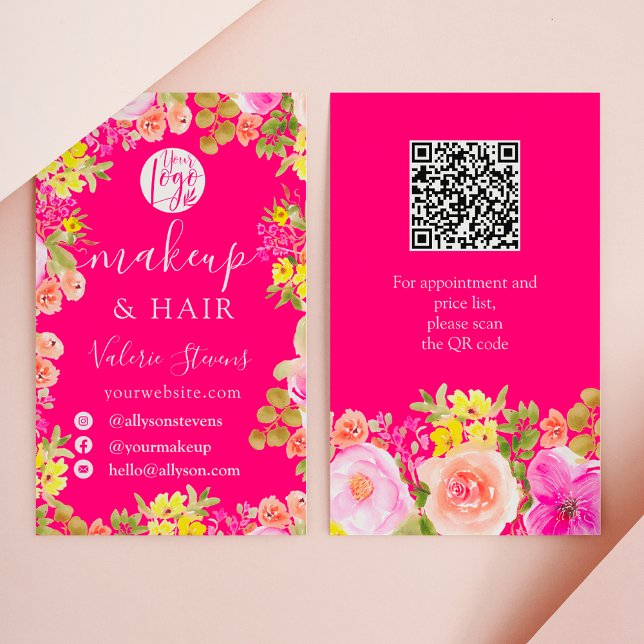 Boho wild flowers garden watercolor makeup hair business card (Boho wild flowers garden watercolor makeup hair business card)