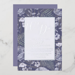 Boho Wild Flowers Purple & Silver Script Wedding