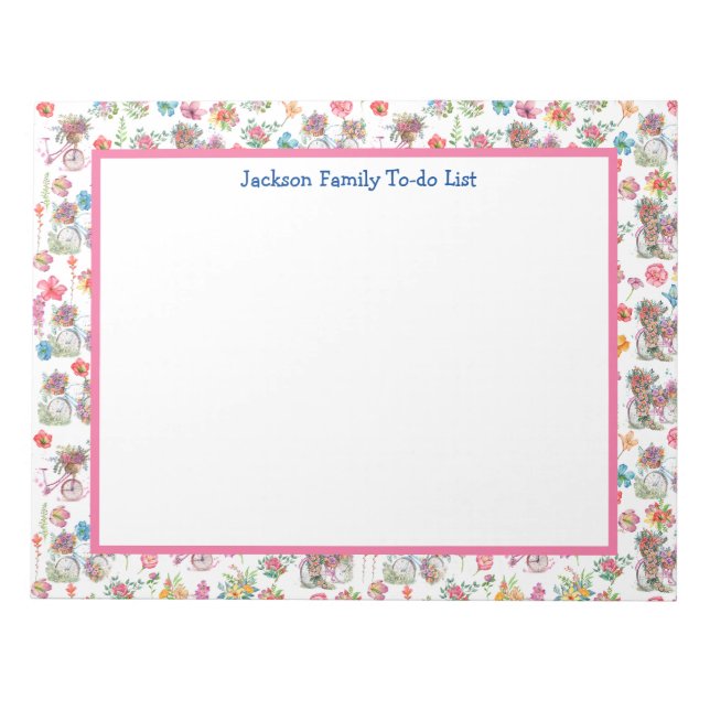 Boho Wild flowers summer vintage bicycle planner   Notepad (Front)