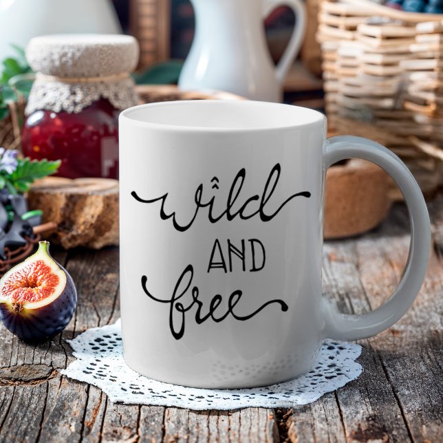Boho Wild & Free Hand-Lettering Coffee Mug (For the free spirit or wild at heart person. This makes a great gift for a special someone)