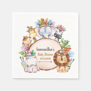 Boho Wild Giraffe Zebra Elephant Baby Shower Napkin