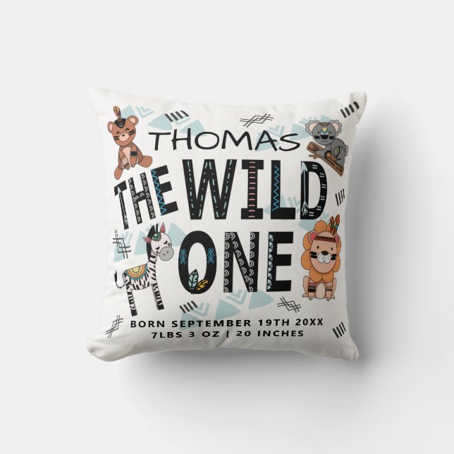 Boho Wild One Birth Stats Cushion (Front)