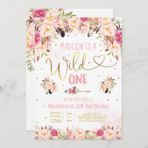 Boho Wild One Birthday Invitation Watercolor Boho