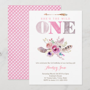 Boho Wild ONE First Birthday Invites for Girl