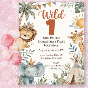 Boho Wild One Safari Birthday Party Invitation