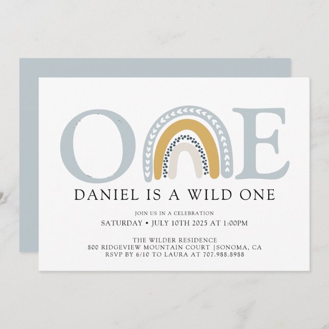 Boho Wild One Watercolor Fox Boy's First Birthday  Invitation (Front/Back)