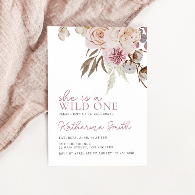 Boho Wild One | Wildflower | Floral Girls Birthday Invitation (Creator Uploaded)