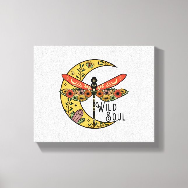Boho Wild Soul Moon Dragonfly Canvas Print (Front)