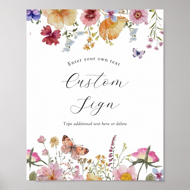 Boho Wildflower and Butterflies Custom Text Sign (Front)