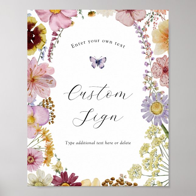 Boho Wildflower and Butterflies Custom Text Sign (Front)