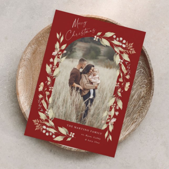 Boho Wildflower Arch Photo Christmas Holiday Card (Creator Uploaded)