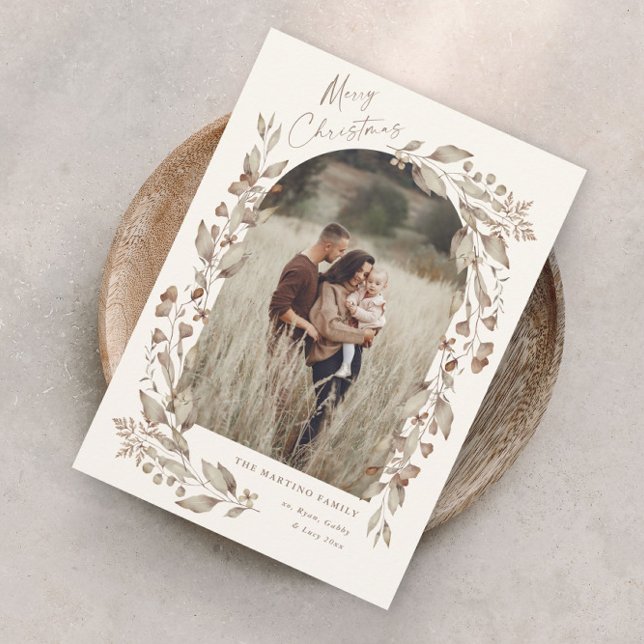 Boho Wildflower Arch Photo Christmas Holiday Card (Boho wildflower foliage elegant arch photo christmas holiday card.)