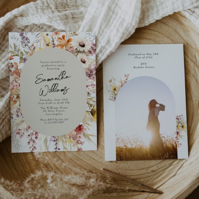 Boho Wildflower Arch Photo Graduation Party Invitation (Creator Uploaded)