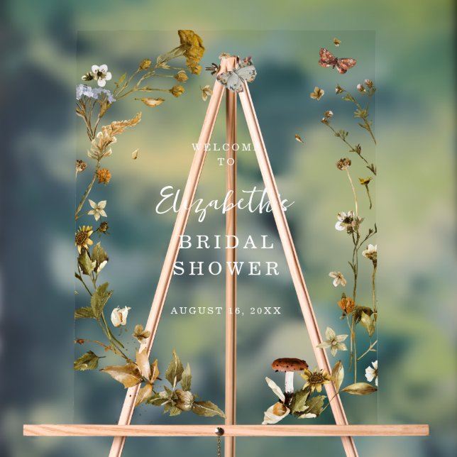 Boho Wildflower | Autumn Bridal Shower Welcome Acrylic Sign (Neutral)