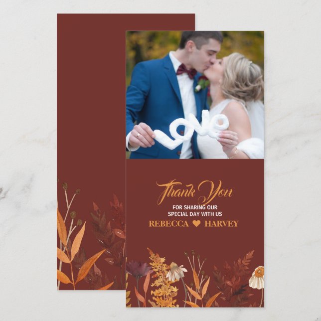 Boho Wildflower Autumn Fall Wedding Photo (Front/Back)