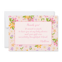 Boho Wildflower Baby Girl Shower Thank You Note