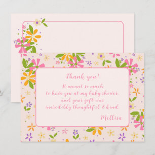 Boho Wildflower Baby Girl Shower Thank You Note Invitation