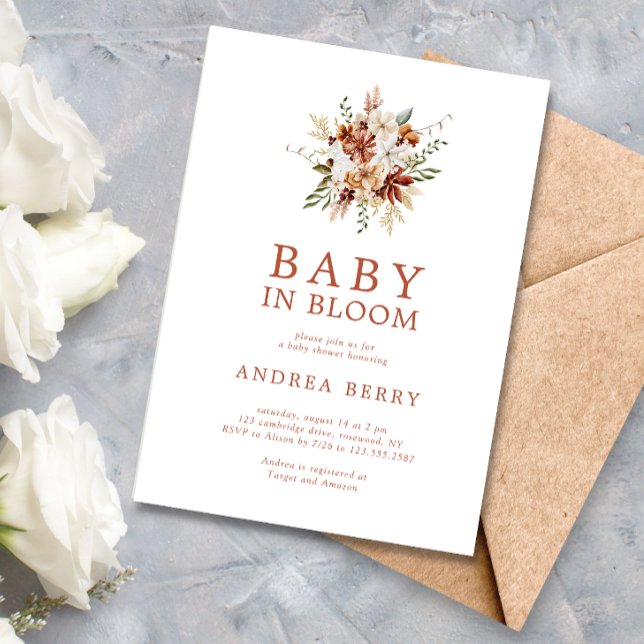 Boho Wildflower Baby in Bloom Baby Shower Invitation (Creator Uploaded)