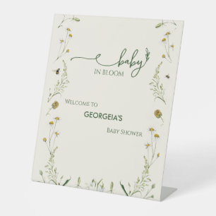 Boho Wildflower Baby in Bloom Baby Shower Welcome Pedestal Sign