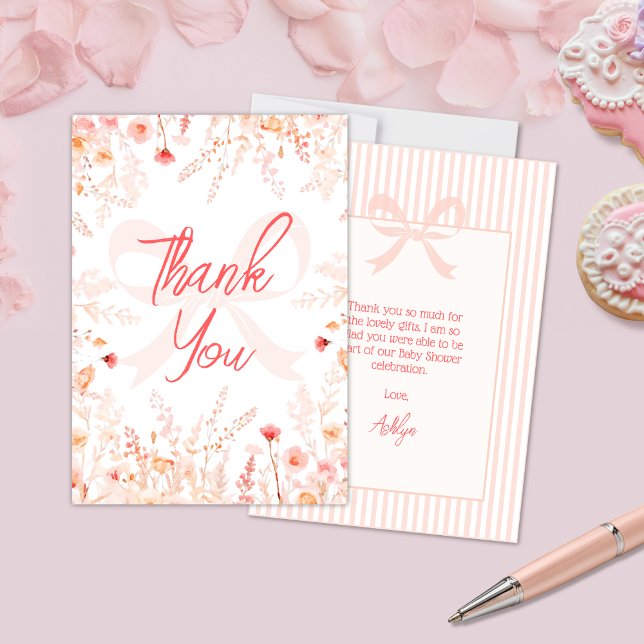 Boho Wildflower Baby in Bloom GIrl Baby Shower  Thank You Card (Creator Uploaded)