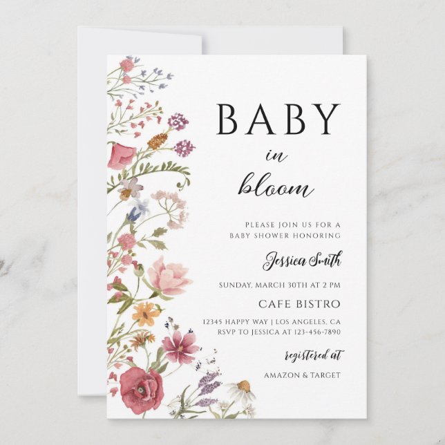 Boho Wildflower Baby in Bloom Invitation (Front)