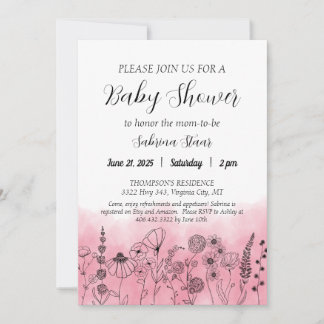 Boho Wildflower Baby Shower Invite Watercolor