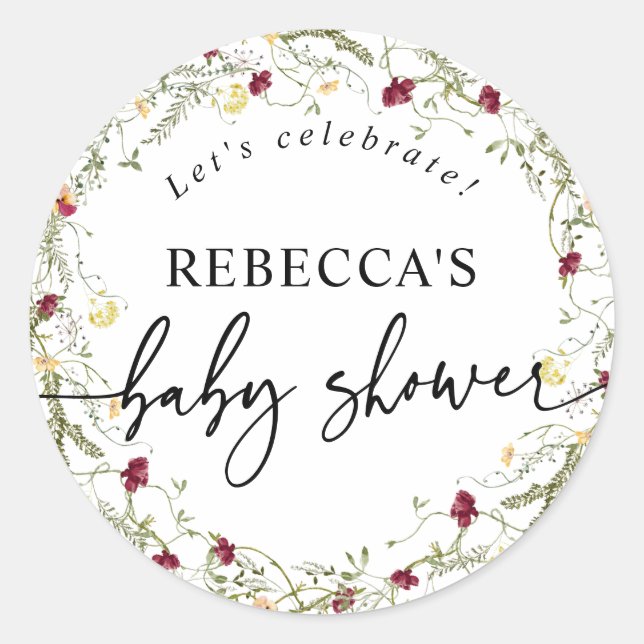 Boho Wildflower Baby Shower Round Envelope Seal (Front)
