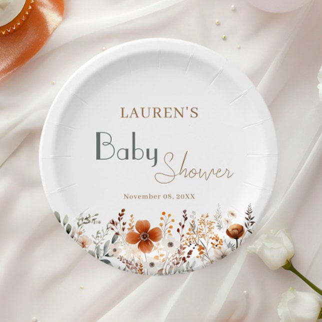 Boho Wildflower Baby Shower Table Setting Paper Plate (Creator Uploaded)