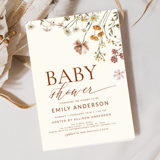 Boho Wildflower Baby Shower Terracotta Invitation (Creator Uploaded)