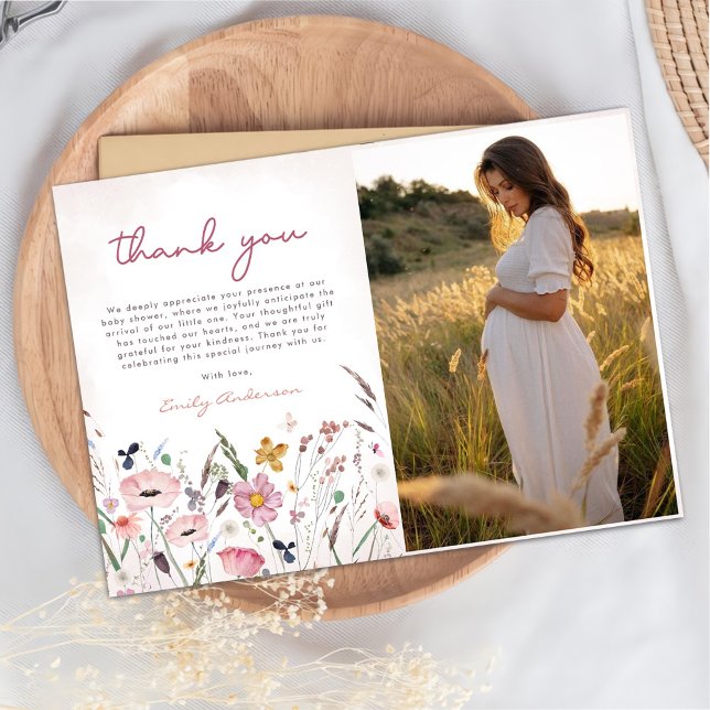 Boho Wildflower Baby Shower Thank You Card (Creator Uploaded)