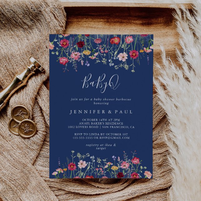 Boho Wildflower BabyQ Baby Shower Barbecue Invitation (Creator Uploaded)