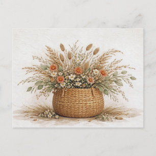 Boho Wildflower Basket Dried Botanical Watercolor Postcard