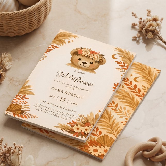 Boho Wildflower Bear Autumn Pampas Grass Invitation (Boho Wildflower Bear Autumn Pampas Grass Invitation)