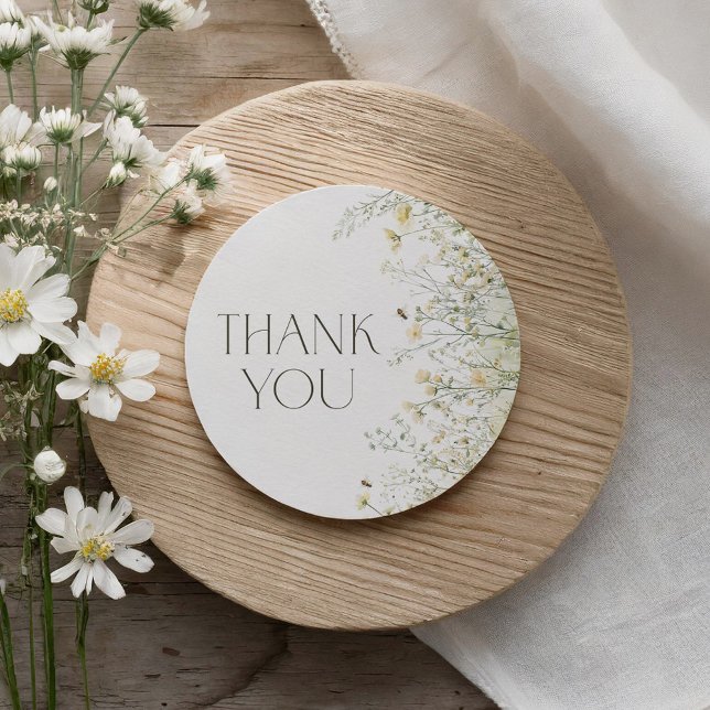 Boho Wildflower Bee Baby Shower Classic Round Sticker (Creator Uploaded)