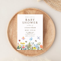 Boho Wildflower Bee Baby Shower Invitation