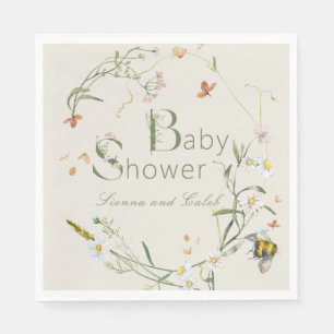 Boho Wildflower Bee Beige Baby Shower Napkin