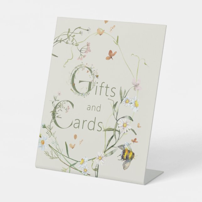 Boho Wildflower Bee Bridal Shower Gifts and Cards Pedestal Sign (Front)